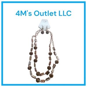 Women's Brown Mother of Pearl Necklace and Earring Set